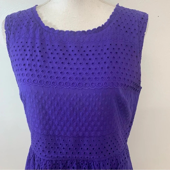 J Crew Dress Size 4 Purple Eyelet  Knee Length Sleeveless Sheath Pockets Cotton - Picture 2 of 14